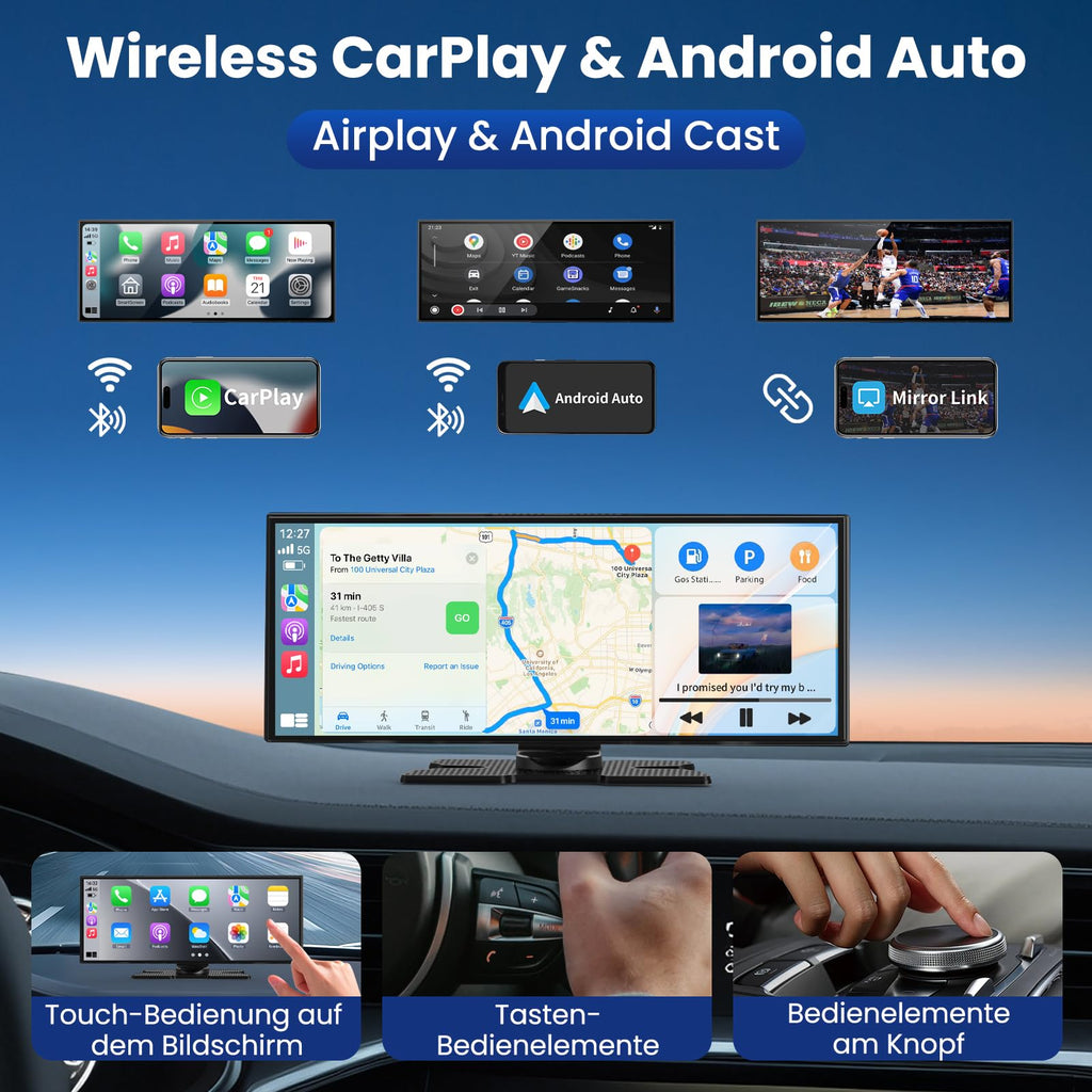 2026 Neuestes 11,5 Zoll Carplay Display & Carplay Android Auto Display: Buddy Display mit Navigation 4K Dashcam Rückfahrkamera Bluetooth Siri Sprachsteuerung IPS Touchscreen Mirror Link AUX FM 64G TF