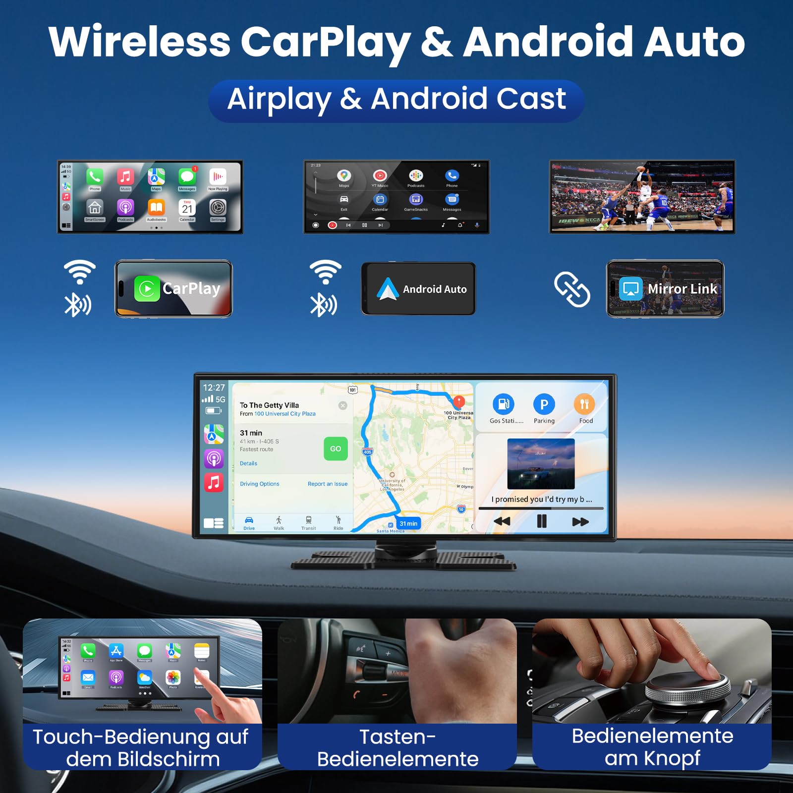 2026 Neuestes 11,5 Zoll Carplay Display & Carplay Android Auto Display: Buddy Display mit Navigation 4K Dashcam Rückfahrkamera Bluetooth Siri Sprachsteuerung IPS Touchscreen Mirror Link AUX FM 64G TF