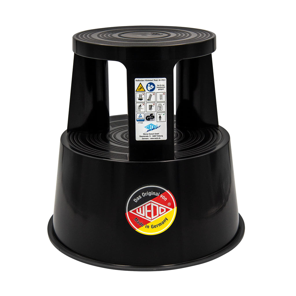 WEDO Rollhocker STEP aus bruchfestem Kunststoff - rollbarer Elefantenfuß Tritthocker, TÜV GS-geprüft, Made in Germany, rutschfest - Höhe ca. 43 cm, Tragkraft 150 kg, Farbe Schwarz