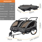 Tiggo VS Kinderanhänger 360° Drehbar mit Federung 2in1 Fahrradanhänger mit Buggy Set Jogger 5-Punkt Gurt Fahrrad Anhänger für 1 bis 2 Kinder max. 40kg (Dunkel Grau)