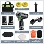 WORKPRO Mini Poliermaschine, 12V Akku Poliermaschine, Auto Poliermaschine Polierer 7500RPM, 2 x 2,0Ah Batterien, 1 Stunde Schnellladung, 75mm Polierschwamm + Wollscheibe, für Auto, Möbeln, Metall