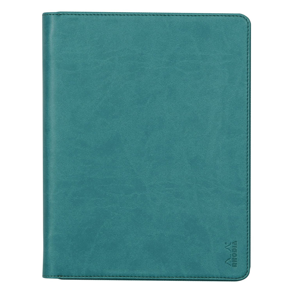 Rhodia 168103C - Konferenzmappe Rhodiarama 19,5x25,5 cm, mit Etui, dehnbare Haupttasche, 2 flache Reißverschlusstaschen, Kartenfächer, Stiftehalter, Cover aus Kunstleder Pfaugrün,, 1 Stück