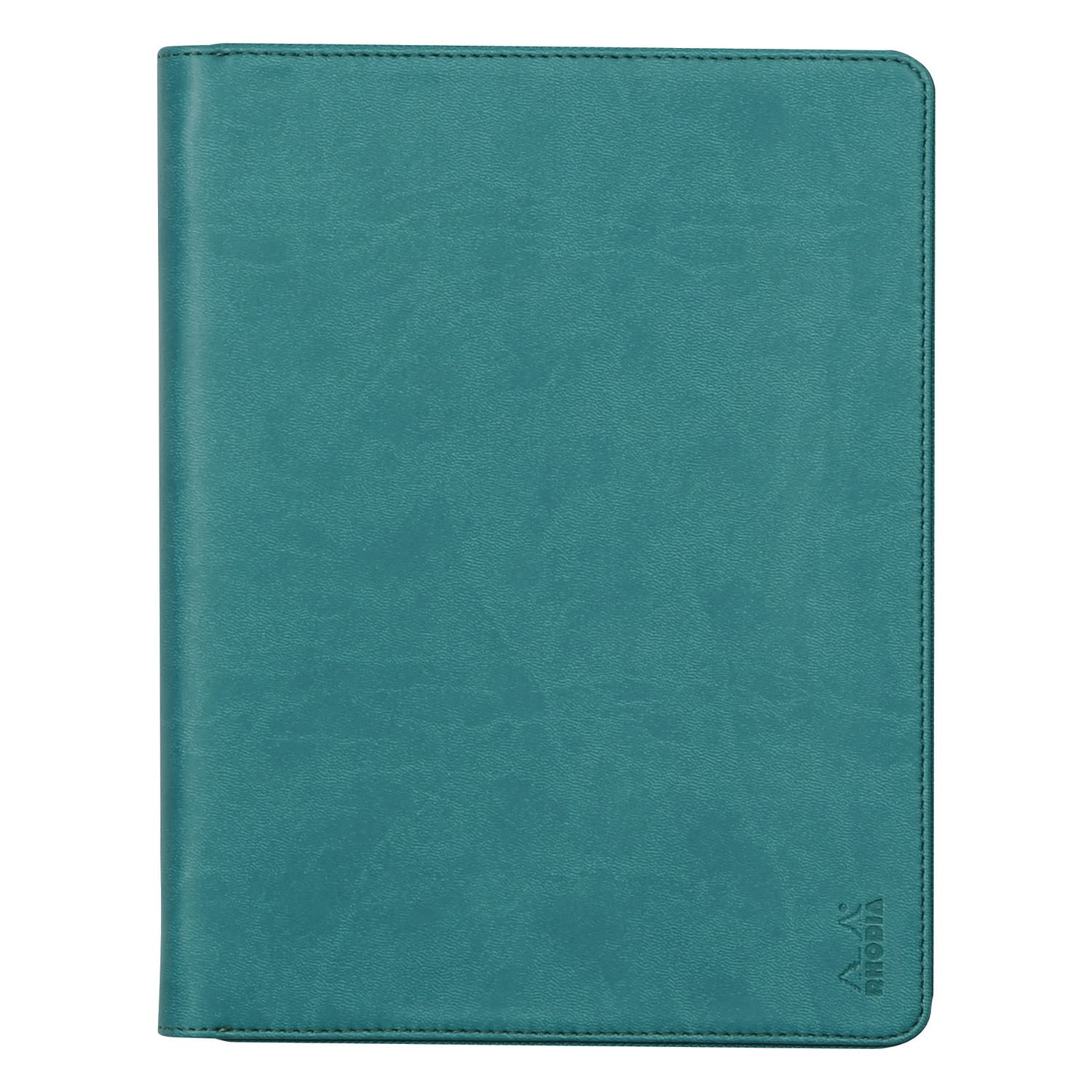 Rhodia 168103C - Konferenzmappe Rhodiarama 19,5x25,5 cm, mit Etui, dehnbare Haupttasche, 2 flache Reißverschlusstaschen, Kartenfächer, Stiftehalter, Cover aus Kunstleder Pfaugrün,, 1 Stück