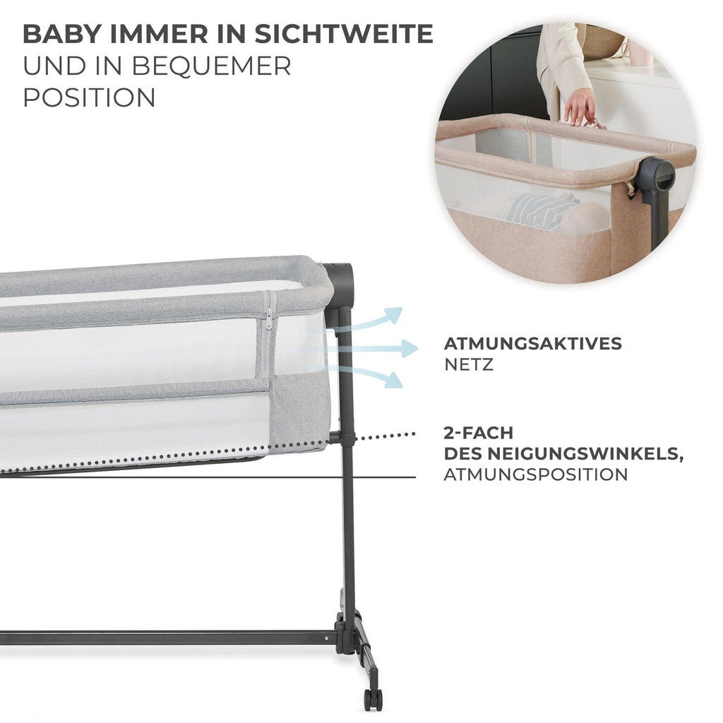 Kinderkraft Neste UP2 Beistellbett 2 in 1, Kinderreisebett mit Matratze Laken, 5-stufige Matratzenhöhenverstellung, 4 Rädern mit Bremse, Weichen Material, Leichte Konstruktion, Grau