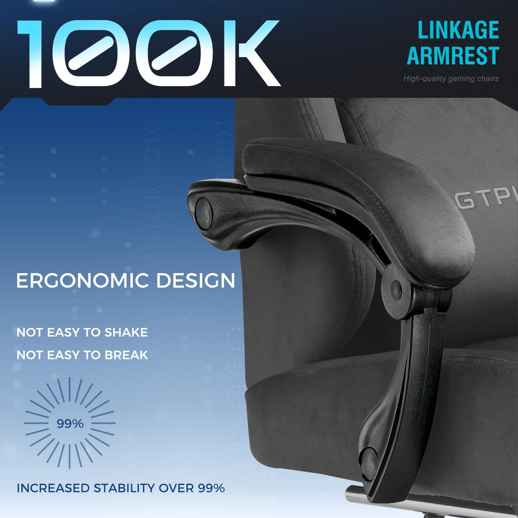 GTPLAYER Gaming Stuhl, Atmungsaktiver Bürostuhl, bürostuhl ergonomisch, Hochwertiger - Stoff, Ergonomischer PC Stuhl, 160° Verstellbare Rückenlehne und ausziehbare Fußstütze, Grau