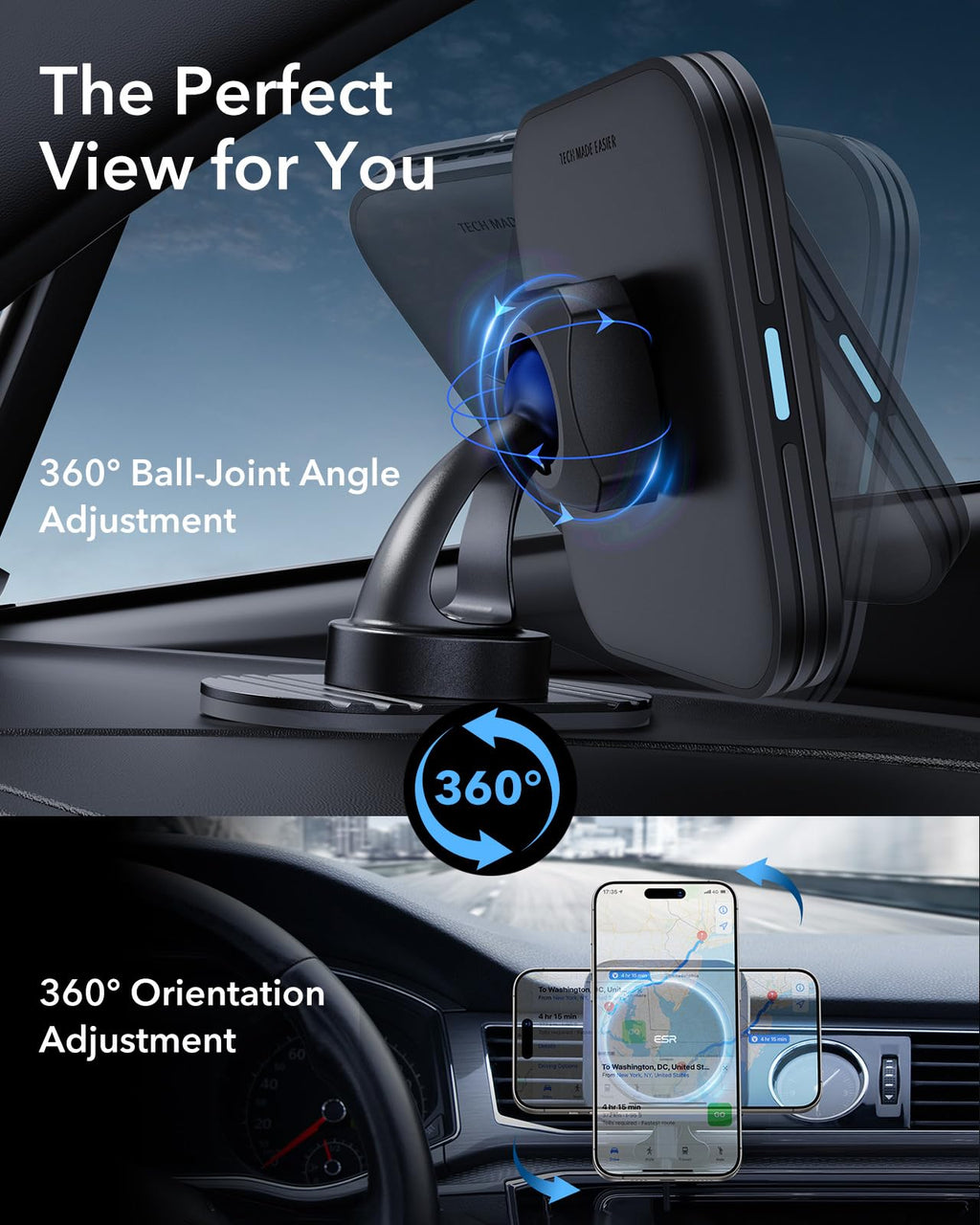 ESR 15W für Magsafe Autohalterung mit Ladefunktion, Handyhalterung Auto Ladegerät, Magnet Kabellose Handyhalterung Auto mit Ladefunktion für iPhone Air/17/16/15/14/13/12, Galaxy S25, Schnellladung