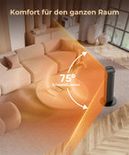 Heizlüfter Energiesparend, 2000W PTC Keramik Heizlüfter, 75° Oszillierend Elektroheizung mit Thermostat, Heizung Elektrisch Leise, 3 Modus, 24-Std-Timer, Überhitzungs- & Kippschutz