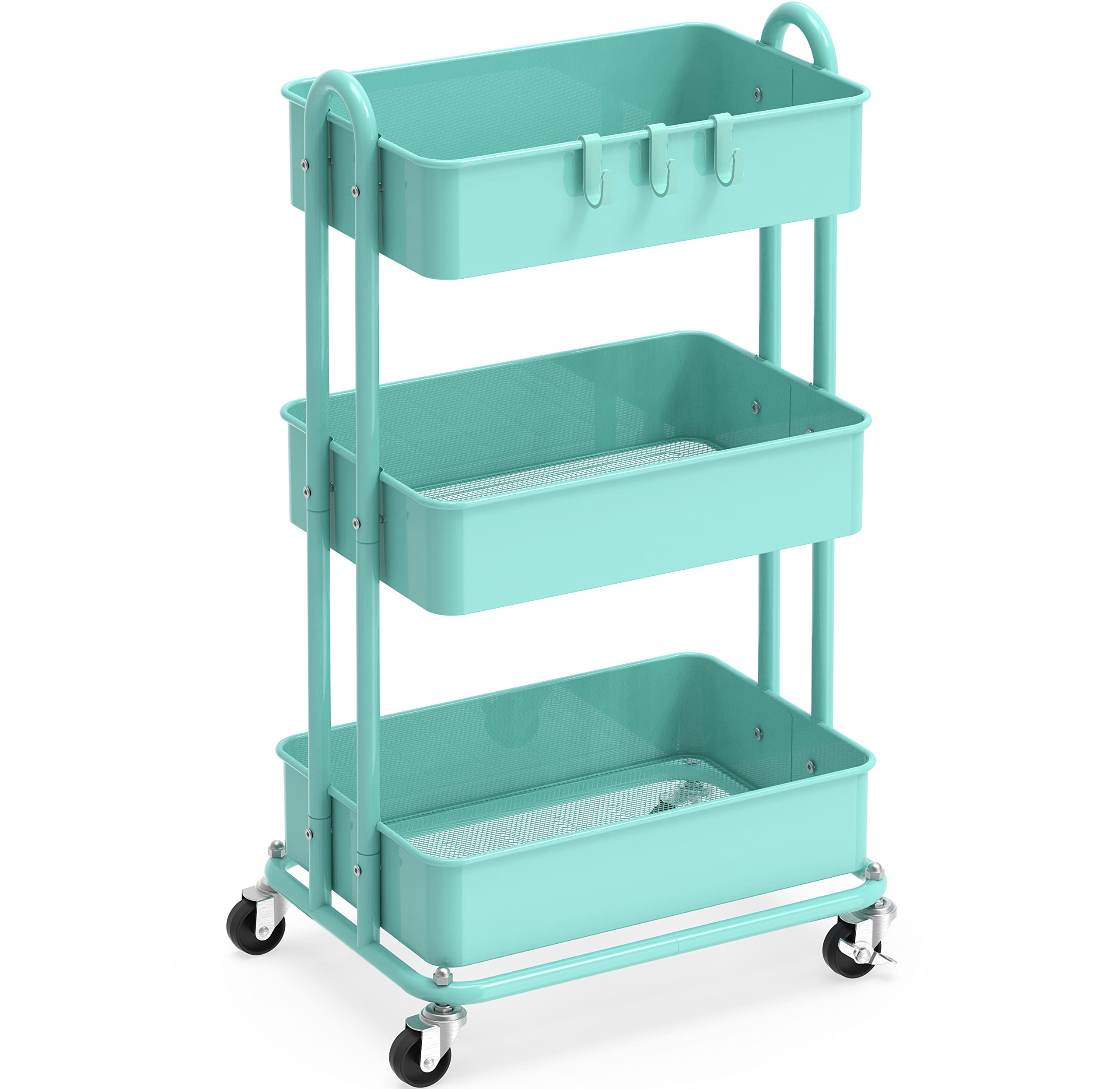 Simple Houseware Hochleistungs-Rollwagen mit 3 Ebenen aus Metall, Türkis