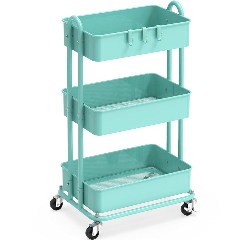 Simple Houseware Hochleistungs-Rollwagen mit 3 Ebenen aus Metall, Türkis