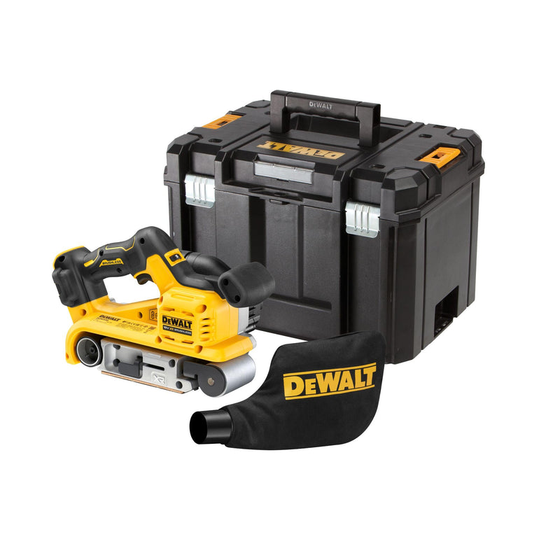 DEWALT 18 Volt Akku-Bandschleifer (Bandgröße 75 x 533 mm, bürstenloser Motor, Drehzahlvorwahl, Staubabsaugung, werkzeugloser Schleifbandwechsel, Lieferung ohne Akku & Ladegerät), DCW220NT-XJ