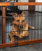 lionto Hundeschutzgitter längenverstellbar, Welpenschutzgitter aus attraktivem Pinienholz sorgt für Sicherheit, Höhe 50 cm, Robustes Absperrgitter für Treppen/Türen, einfacher Aufbau, braun/schwarz