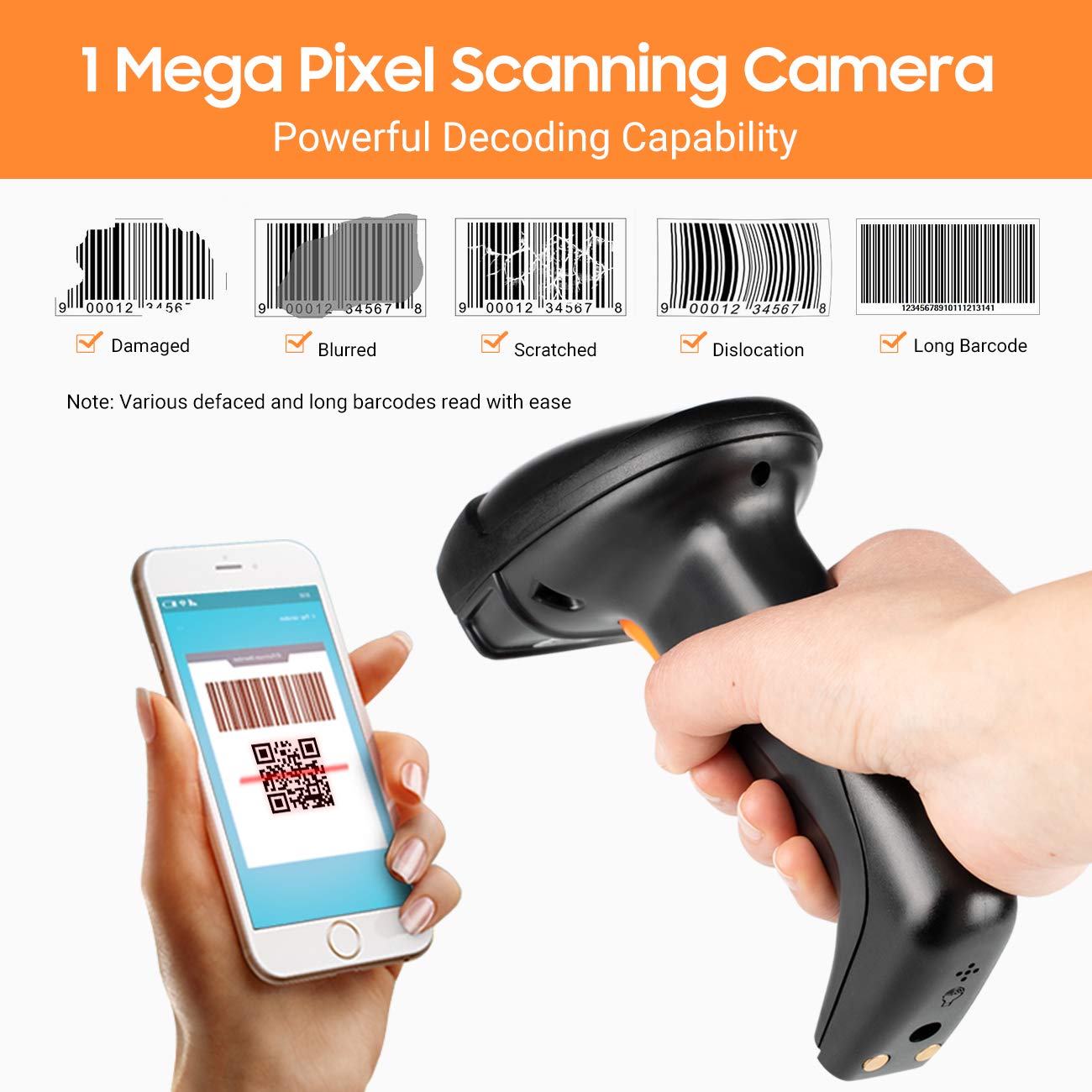 Tera Pro Extreme Leistung 1MP-Kamera Barcodescanner QR 2D 1D Bluetooth Barcode Scanner Wireless 2,4G mit USB Ladestation Hochauflösendes Scannen, HW0007