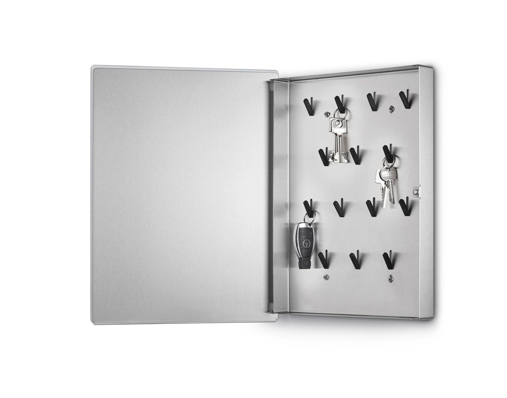 Blomus Schlüsselkasten -Velio- | Weiß | Glasmagnettafel mit 14 Schlüsselhaken | Größe 40 x 30 cm | Schlüsselbox aus Glas & Edelstahl