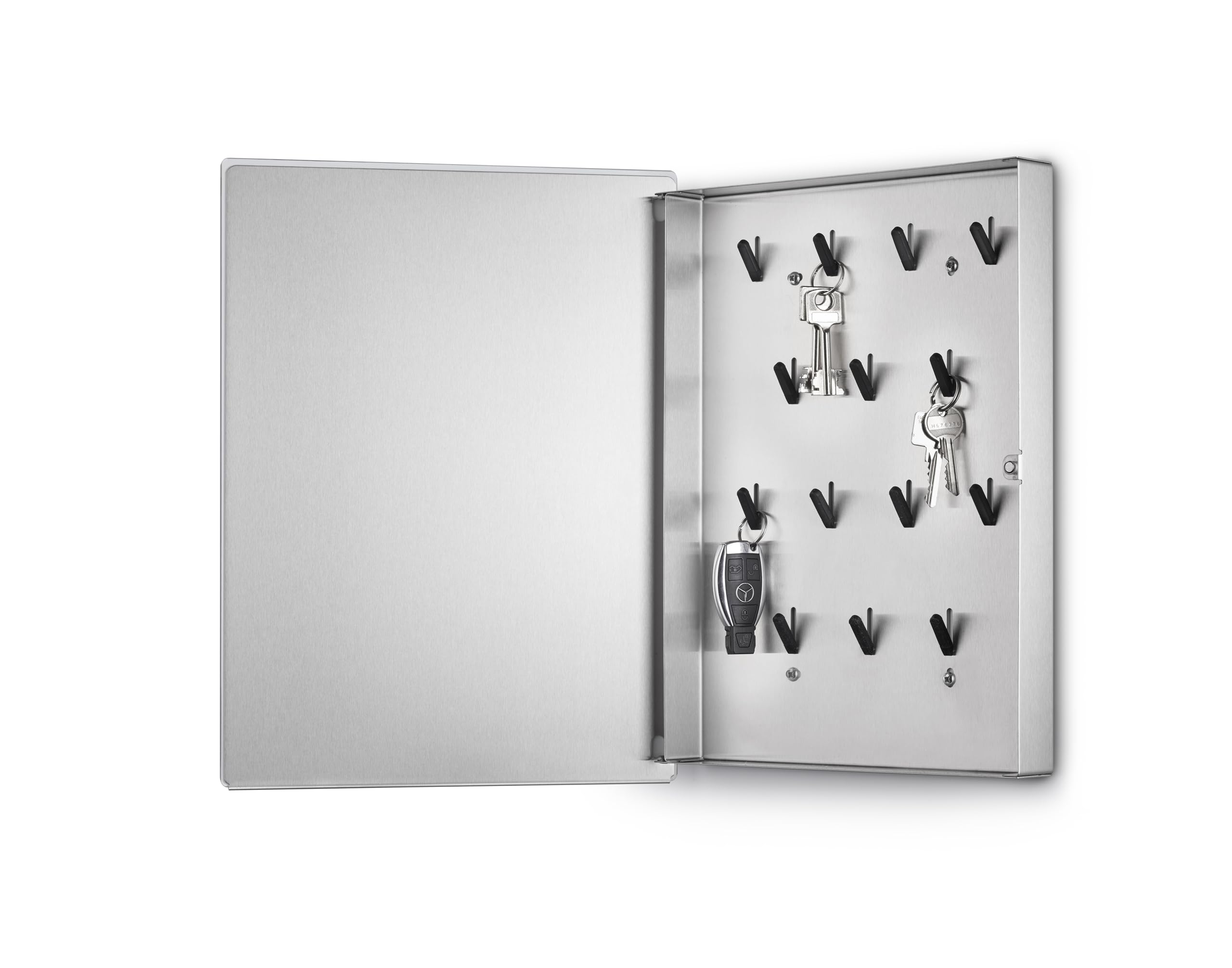 Blomus Schlüsselkasten -Velio- | Weiß | Glasmagnettafel mit 14 Schlüsselhaken | Größe 40 x 30 cm | Schlüsselbox aus Glas & Edelstahl