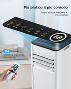 Mobile Klimaanlage 9000 BTU mit Abluftschlauch | 4-in-1 Mobiles Klimagerät | Leiser Betrieb <48 dB | Digitaldisplay + Fernbedienung | Fenster-Installationsset | 24h-Timer | Für Räume bis 25 m²