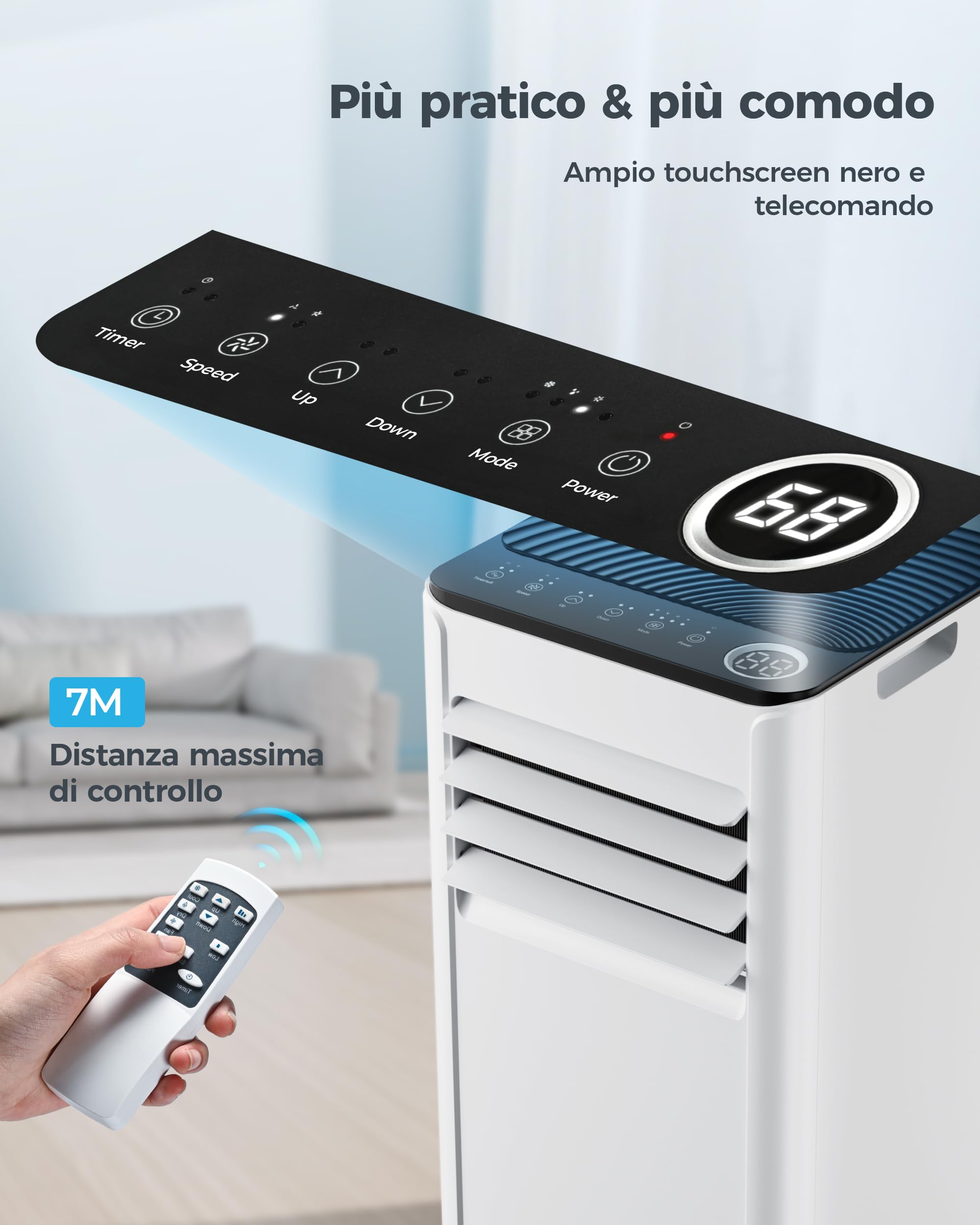 Mobile Klimaanlage 9000 BTU mit Abluftschlauch | 4-in-1 Mobiles Klimagerät | Leiser Betrieb <48 dB | Digitaldisplay + Fernbedienung | Fenster-Installationsset | 24h-Timer | Für Räume bis 25 m²