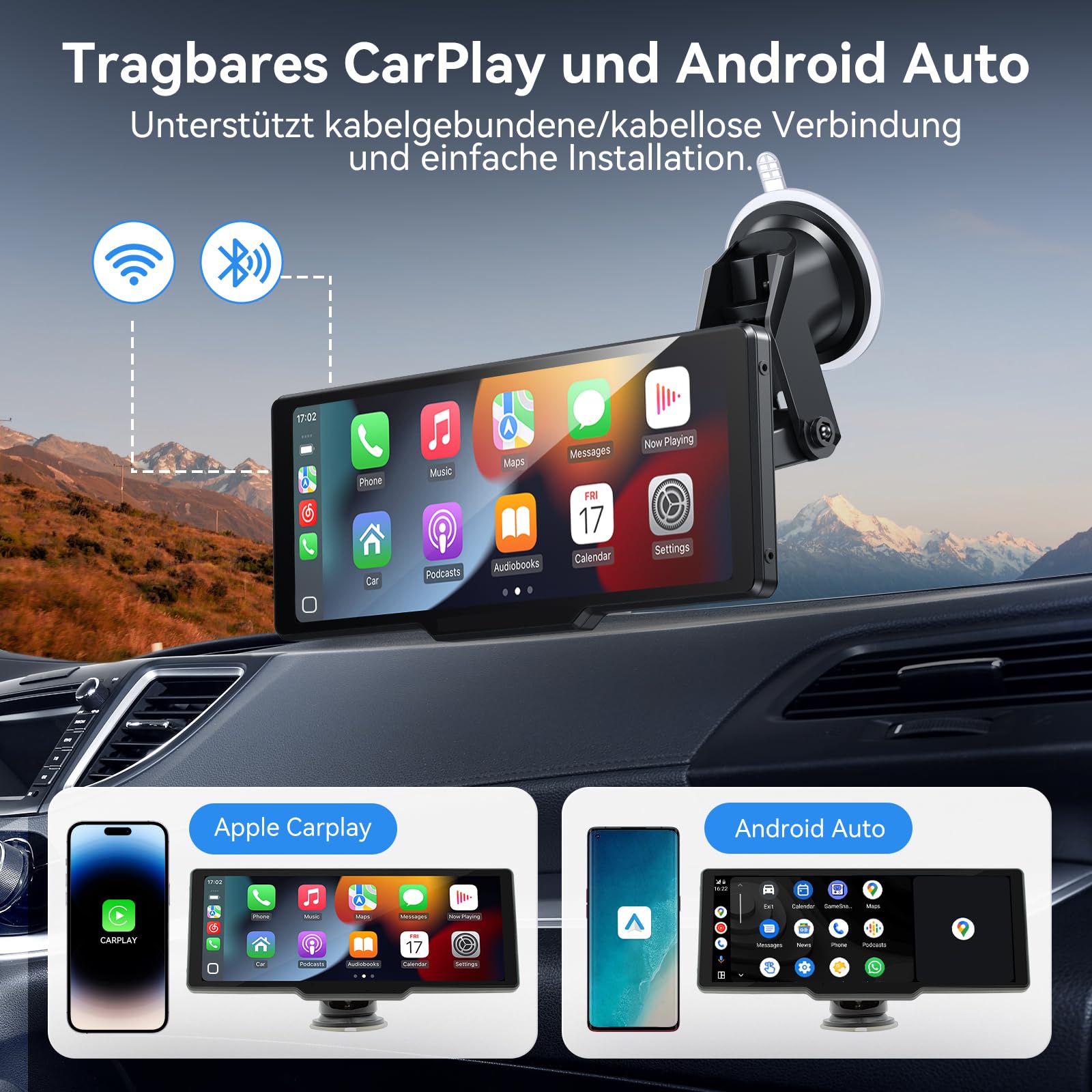 Carpeer CarPlay & Android Auto Display Car Stereo, Auto-Display, 10.26-Zoll-IPS-Touchscreen, Digital Receiver mit 1080p-Rückfahrkamera, Super Link, GPS Navigation, S1ri, Bluetooth Audio, FM, AUX