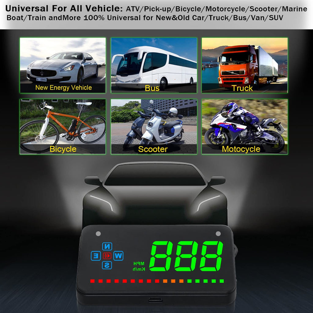 iKiKin Head Up Display Auto, HUD GPS für Alle Autos und LKWs, Windschild-LED-Projektor mit HUD-Reflexionsfilm, Geographisches Positionierungs System Tachometer, Plug & Play