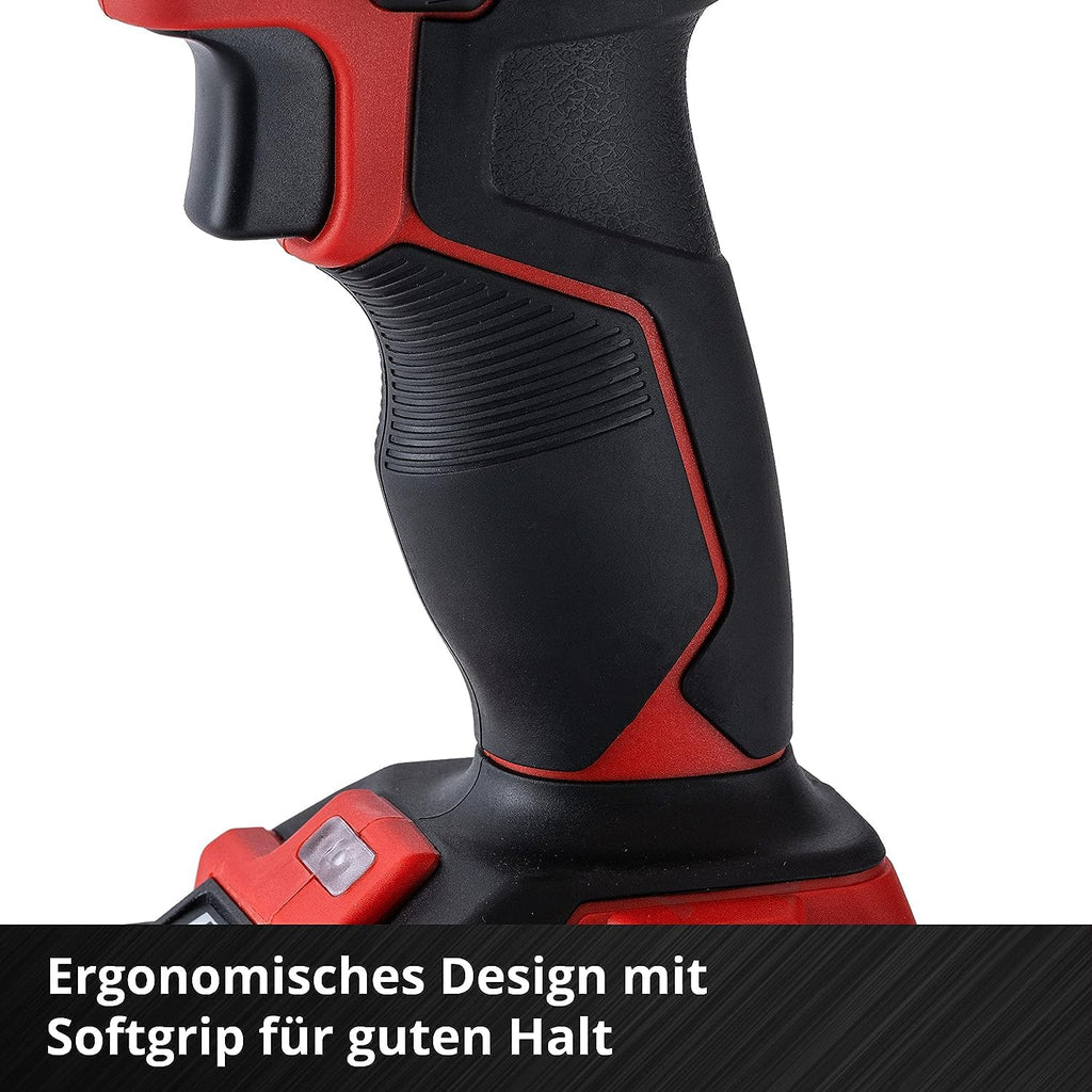 Einhell Akku Schlagbohrschrauber-Set TE-CD 18/40 Li-i plus 64 Power X-Change (Li-Ion, Drehzahl-Elektronik, 2-Gang-Getriebe, Max. 24.000 Min-1, Ladegerät und Zubehör), Schwarz, Rot, 18 V, 40 Nm
