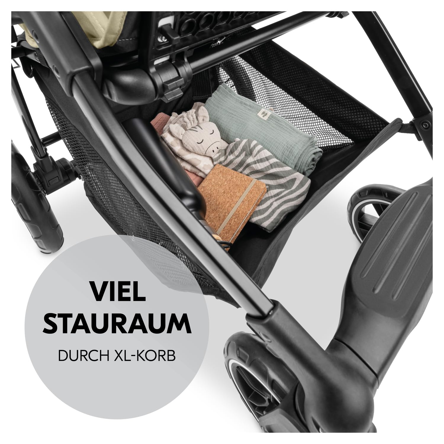 hauck Shop N Care, Olive - Kinderbuggy mit Liegefunktion ab Geburt bis 22 kg, Becherhalter und Snack Tablett, Klein Zusammenklappbar, UV Schutz 50+, XL Korb bis 3 kg