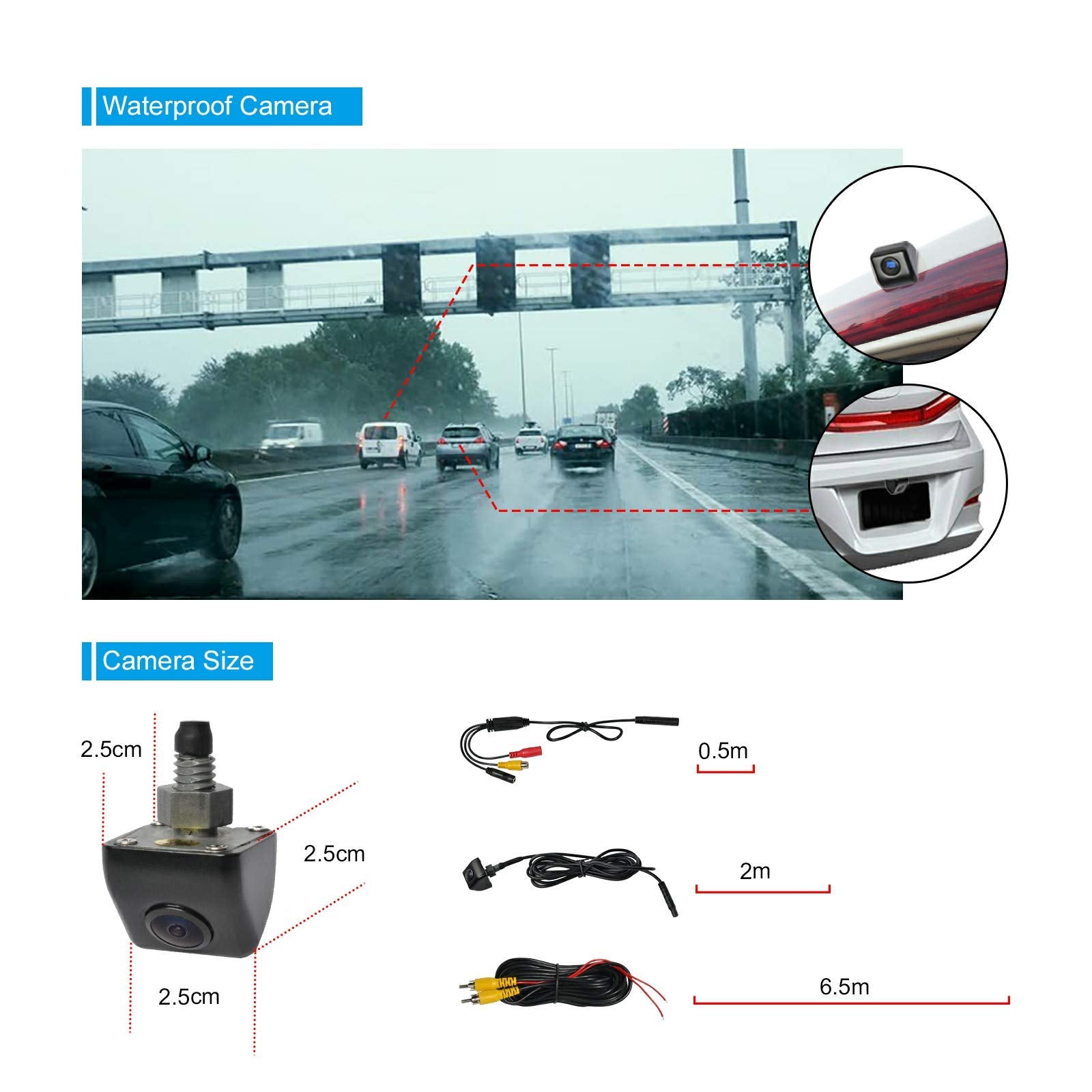 PARKVISION Rückfahrkamera,DC 12-24V Breitspannungs Frontkamera,Clever EIN Schlüssel Schwarzer Knopf,Flexible Einbaulage zulässig,NTSC TV System,4 Richtlinien optional-Schwarz