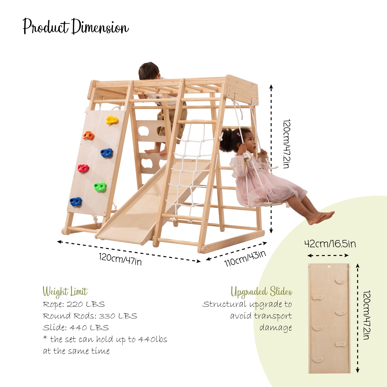 Giant bean 5-in-1 Montessori Kletterdreieck mit Kletterbogen und Rutsche, Holzdreieck für Kleinkinder ab 2-5, Indoor Kletterspielzeug, Regenbogen mit Griff (8 in 1)