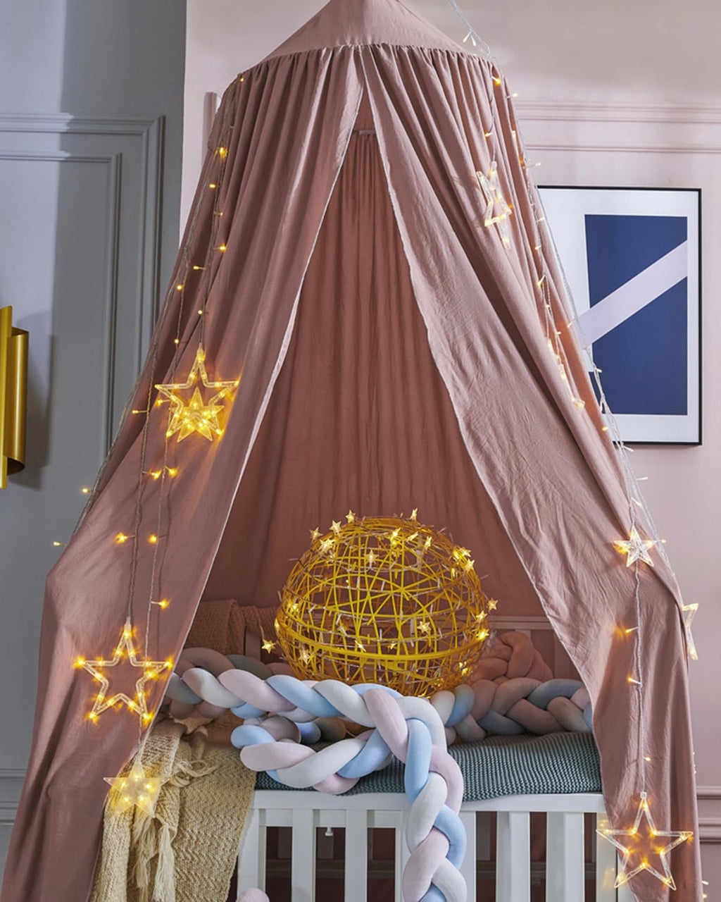 Surwin Moskitonetz Betthimmel Madchen Jungen Kinder Babybett, Rund Baldachin Mückennetz Einzelbett kinderzimmer Schlafzimmer Spiel für Reise Indoor Outdoor Dekoration - Dunkelpink