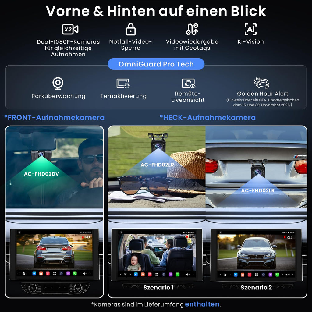 [12,5" QLED] ATOTOZONE AI Android Autoradio mit 1 DIN & Doppel DIN, 8G+128G, Flexview-Display, 7.1.2 CH Audio, 4G LTE,Wireless CarPlay&Android Auto,36B-EQ, Dualband-WLAN, mit 2 Dashcams,X10G125E-R3