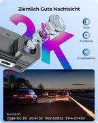Krunia 2K WiFi Mini Dashcam Auto, Frontkamera mit App, CPL-Unterstützung, Externes GPS, WDR-Nachtsicht, 24Std Parküberwachung, Magnethalterung, Superkondensator, 170° Weitwinkel Kamera