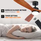 VONLUCE Deckenventilator mit Fernbedienung 52 Zoll Holz Ventilator LED-Leuchte Sommer&Winter-Betrieb Leiser DC-Motor für Innen und überdachten Außenbereich, Walnuss