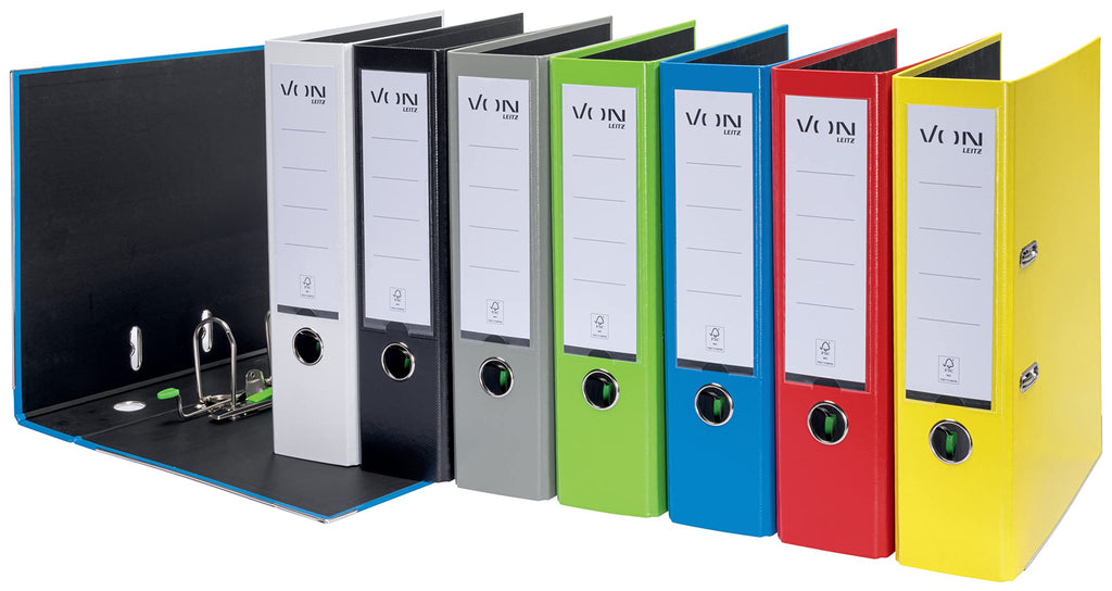 VON Leitz 5er Pack Ordner A4, Karton mit Kunststoffeinband, 80 mm Rückenbreite, Für 600 Blatt, FSC-zertifizierter Karton, Für Schule, Studium & Haushalt, Weiß, 10551001
