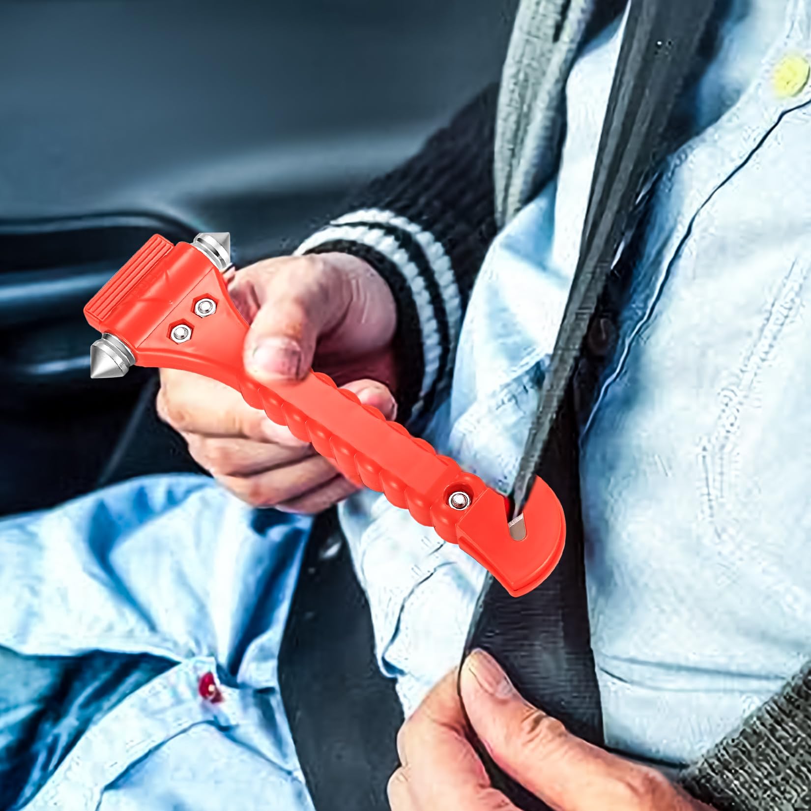4 Stück Notfallhammer Auto mit Gurtschneider, 2 in 1 Gurtschneider Notfallhammer fürs Auto Nothammer mit Gurtmesser, Fensterbrecher und Auto Sicherheitshammer mit Gurtschneider für Auto, Bus, PKW