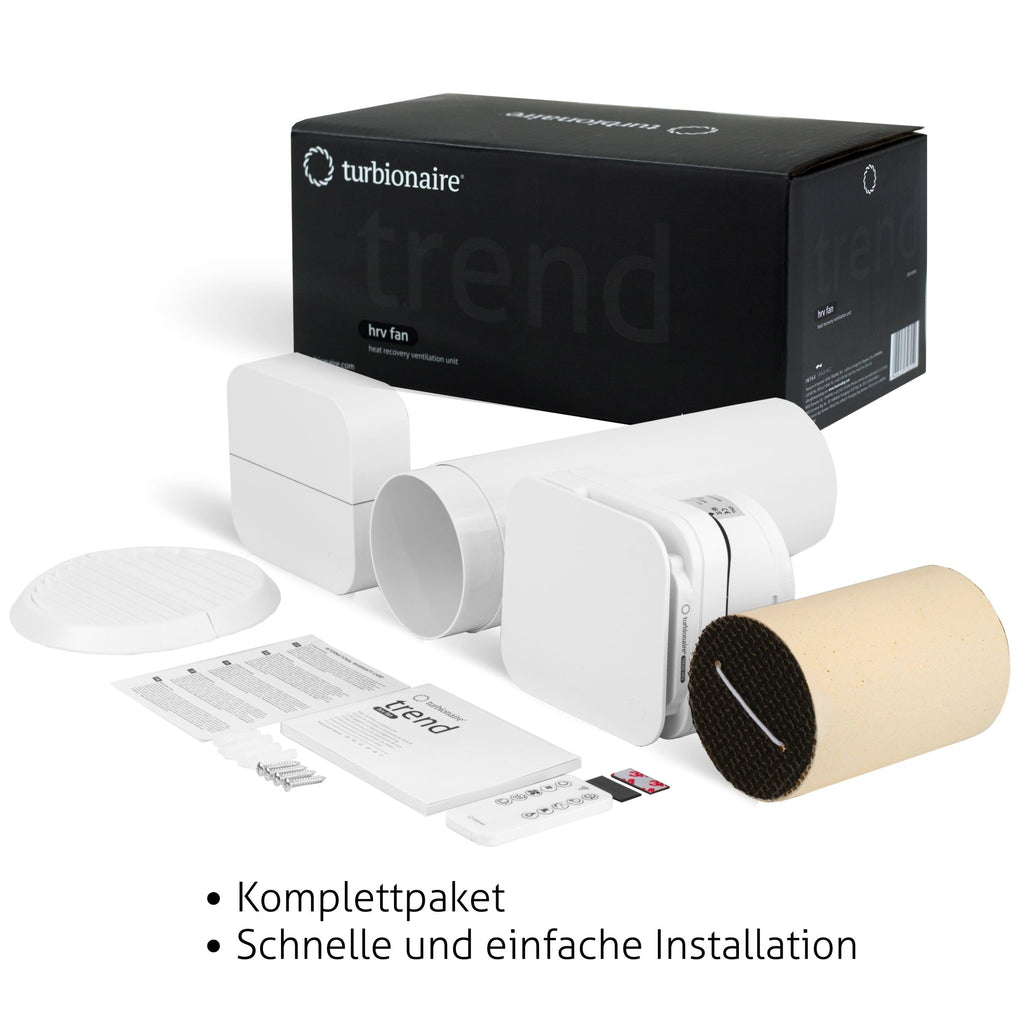 Turbionaire Trend HRV 150 WMW Dezentrale Wohnraumlüftung mit Wärmerückgewinnung (VMC), WiFi, Feuchtigkeitssensor, Fernbedienung, 8 Lüftungsstufen, 3 Jahre Garantie,158 mm, Timer
