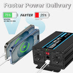 novopal 1000W Wechselrichter Reiner Sinus mit 12v auf 230v Spannungswandler 2 EU Steckdose und QC18W+PD 30W-inkl. 5 Meter Fernsteuerung - Spitzenleistung 2000 Watt