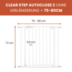 hauck Clear Step Autoclose 2, Weiß - Kinderschutzgitter Hundegitter Verstellbare Breite 75-80cm, 77cm Hoch, Selbstschließend, Flacher Einstieg, Beidseitige Einhand Öffnung, ohne Bohren