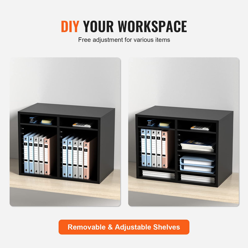 VEVOR Briefablage Schreibtisch Organizer 520 x 305 x 410 mm, 2,3–5,6 cm Einstellbar A4 Stapelbar Quer, Papierablage, Aufbewahrung Schreibtisch Ablagesystem Organisation, Ablage (Schwarz, 2 x 6 Fächer)
