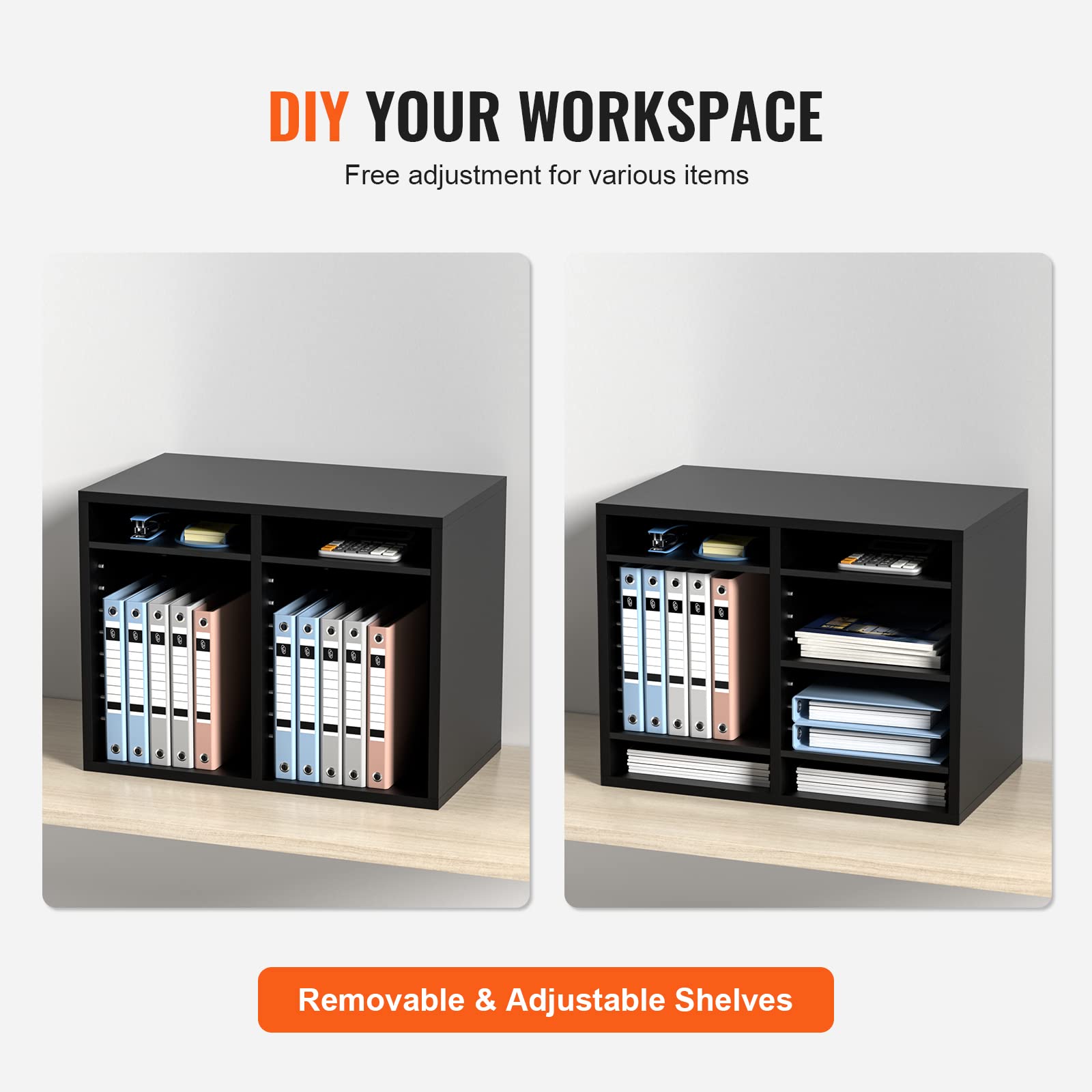 VEVOR Briefablage Schreibtisch Organizer 520 x 305 x 410 mm, 2,3–5,6 cm Einstellbar A4 Stapelbar Quer, Papierablage, Aufbewahrung Schreibtisch Ablagesystem Organisation, Ablage (Schwarz, 2 x 6 Fächer)