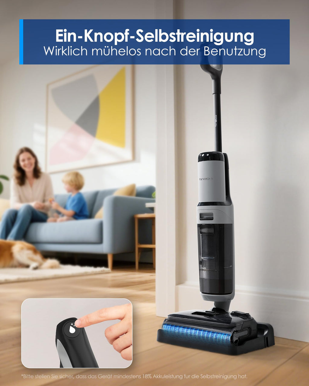 Tineco FLOOR ONE i5 Stretch Nass Trockensauger, 2‑in‑1 Saugen & Wischen, 180° Lay-Flat Waschsauger, 20kPa Saugkraft, Beidseitige Kantenreinigung, 30 Min Laufzeit, Anti-Tangle staubsauger für Tierhaare