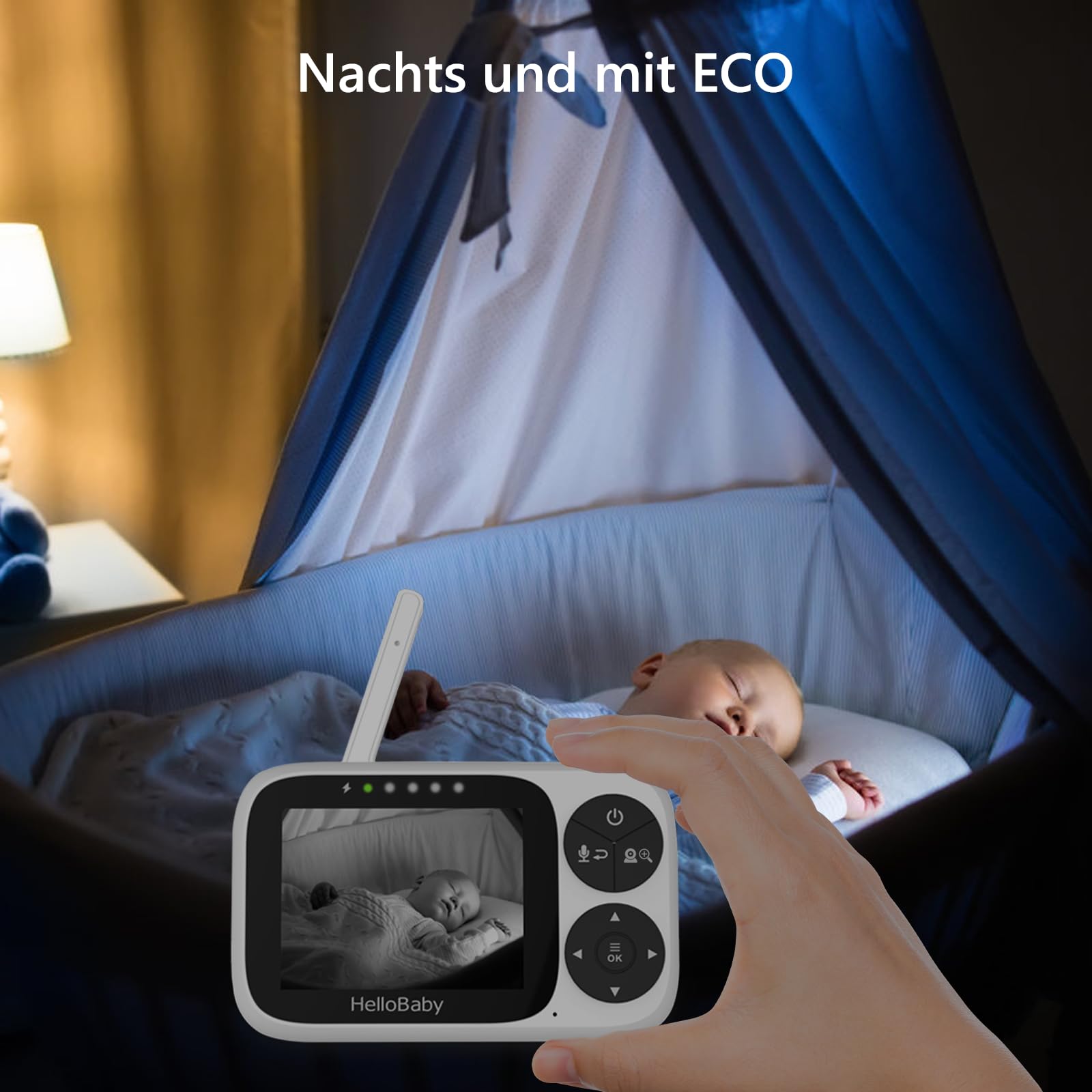 HelloBaby Babyphone mit Kamera, 3,2-Zoll-IPS-Bildschirm, Nachtsicht, Babyphone ohne WLAN, Schwenken, Neigen Zoomen Temperaturüberwachung, 2-Wege-Audio, Schlaflied, Alarm