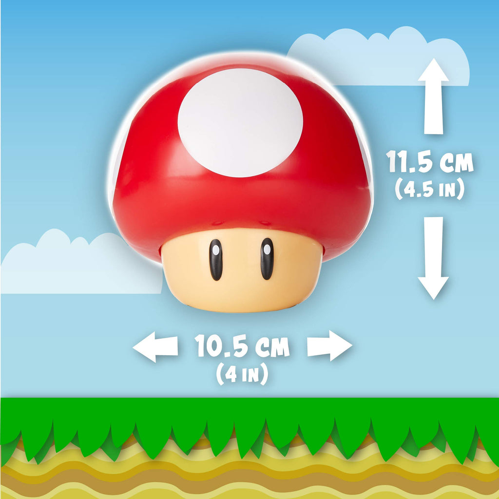 Super Mario Brothers Mushroom Figurenlicht - Offiziell lizenziertes Sammler-Movie-Merchandise mit Sound, Geschenk für Jungen, Kinderzimmer-Zubehör, Bunt, Rot