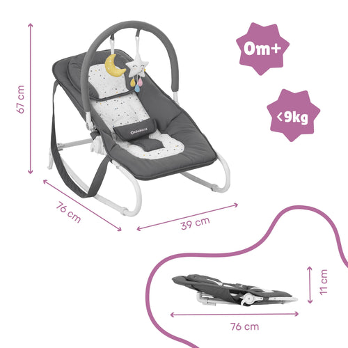 Badabulle Easy Moonlight Babywippe, mit integrierter Kopfstütze, 5-fach verstellbarer Rückenlehne, abnehmbarem Spielbogen und Sitzbezug, 1 Stück (1er Pack)