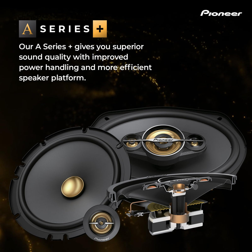 Pioneer TS-A1601C 16,5 cm 2-Weg-Komponentenlautsprecher Set mit 2 Lautsprechern (je 350 W max., 80 W Sinus), kraftvoller Klang, hoher Wirkungsgrad, 48 mm Einbautiefe, 144 mm Einbauausschn., mit Gitter
