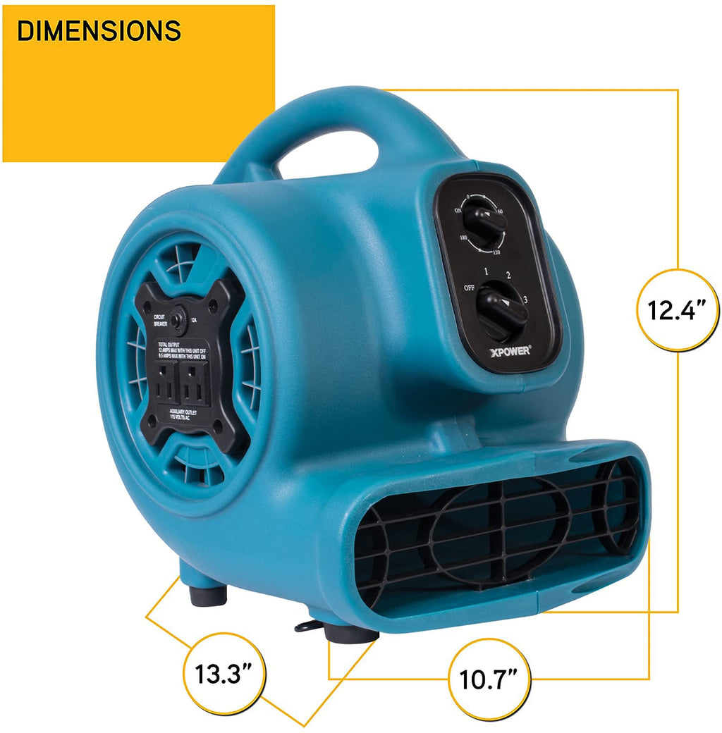 XPower P-230AT Mini Mighty 1/4 HP 925 CFM Centrifugal Air Mover, Carpet Dryer, Floor Fan, Blower, Stackable, Daisy Chain, for Water Damage Restoration, Janitorial, Plumbing, Home Use