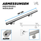 V2Aox Handlauf Treppengeländer aus Edelstahl, Durchmesser: 4,2 cm, Rostfrei & Wetterfest, Inklusive Montagematerial, Halter, Länge: 60 cm
