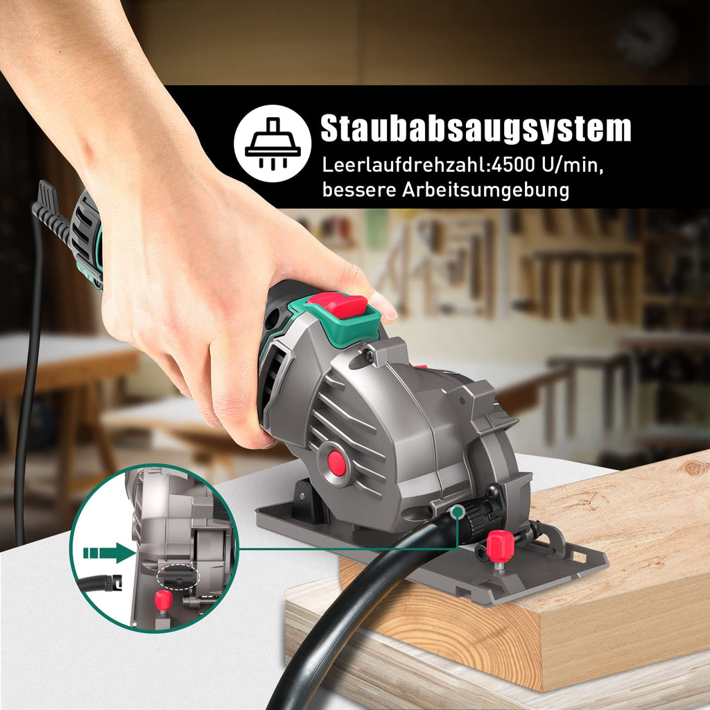 HYCHIKA Mini Kreissäge, Handkreissäge mit 3 Sägeblättern, Skalenlineal, 500W Motor aus reinem Kupfer, 4500RPM, Ideal für Holz-, Weichmetall-, Fliesen- und Kunststoffschnitte