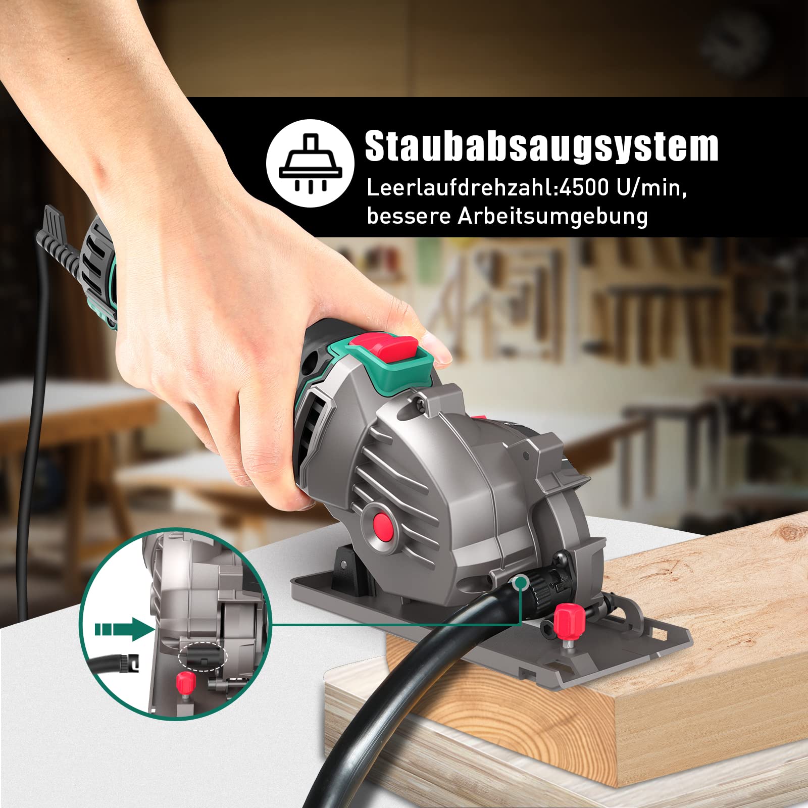 HYCHIKA Mini Kreissäge, Handkreissäge mit 3 Sägeblättern, Skalenlineal, 500W Motor aus reinem Kupfer, 4500RPM, Ideal für Holz-, Weichmetall-, Fliesen- und Kunststoffschnitte