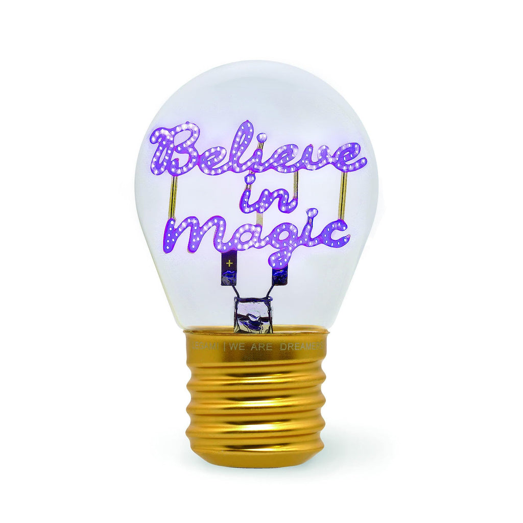 Legami - Glühbirnenförmige Tischlampe, wiederaufladbar mit USB Kabel, kabellos, Glühbirnen Fiktion, Believe in Magic Thema, 6,8 x 10,3 cm