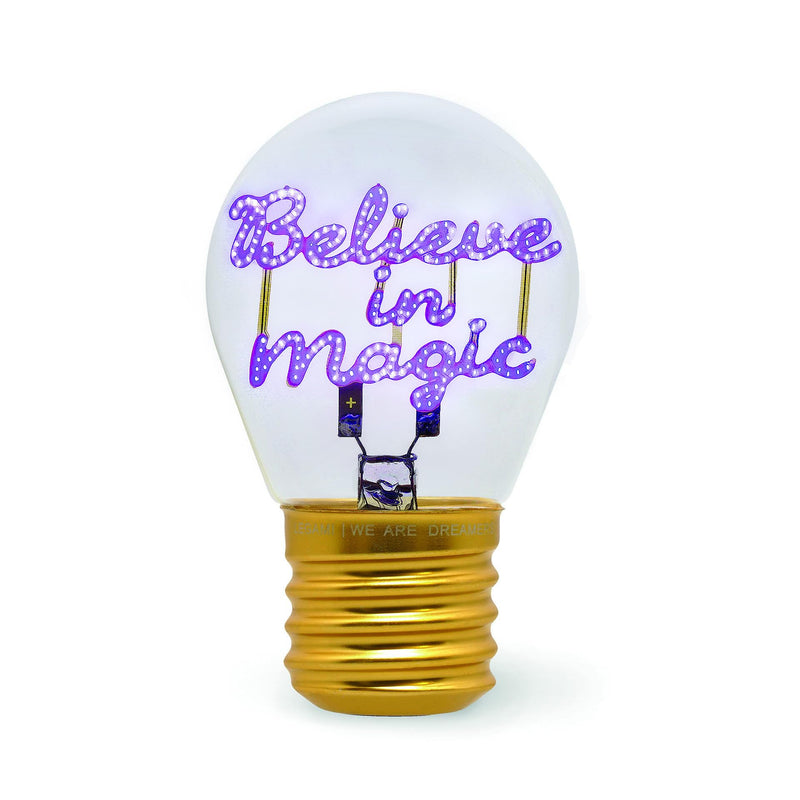 Legami - Glühbirnenförmige Tischlampe, wiederaufladbar mit USB Kabel, kabellos, Glühbirnen Fiktion, Believe in Magic Thema, 6,8 x 10,3 cm