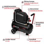 Einhell Kompressor TC-AC 190/24/8 I OF (1100 Watt, max. 8 bar, 24-Liter-Tank, 190 l/min Ansaugleistung, ölfrei, wartungsarm, Manometer, Druckminderer)