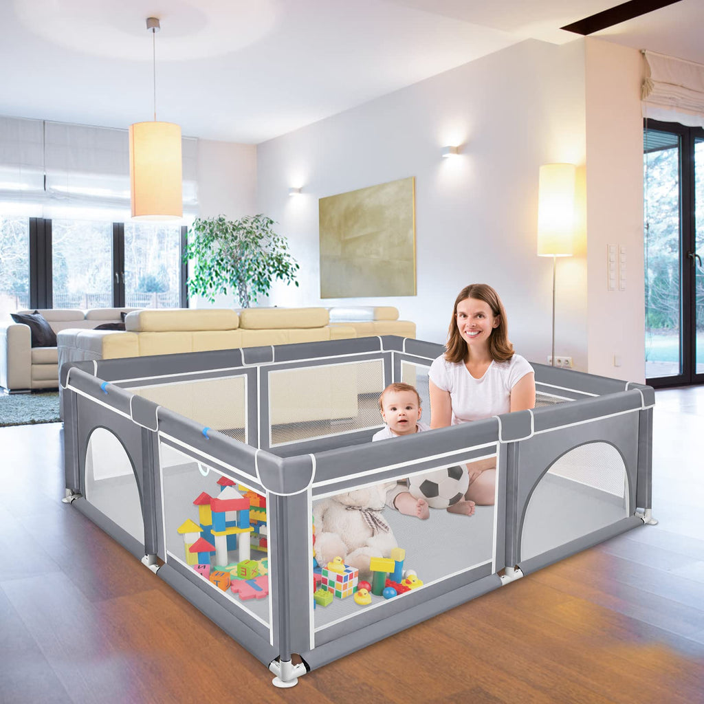 HENGMEI Baby Laufgitter Laufstall Absperrgitter 180x150cm Aktivitätszentrum mit Rutschfester Basis, atmungsaktivem Netz Sicherheitsspielplatz (180x150cm)